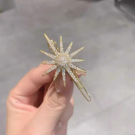 Thin Pointed Snowflake Rhinestone Decorative Women Fashion Hair Grooming Style Side Hair Pins - Multi Color