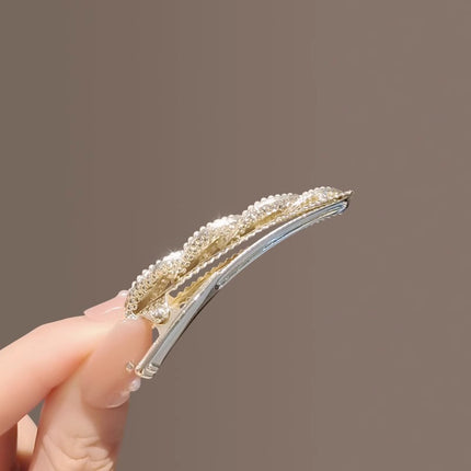 Multi Layer Leaf Pearl Decorative Stylish Hair Grooming Women Fashion Side Hair Pin Clip - Golden