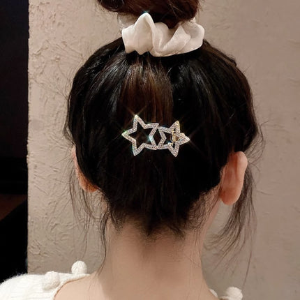 Double Star Hollow Crystal Decorative Women Fashion Hair Clips - Golden