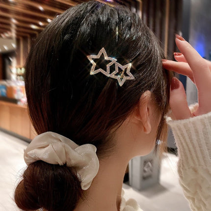 Double Star Hollow Crystal Decorative Women Fashion Hair Clips - Golden