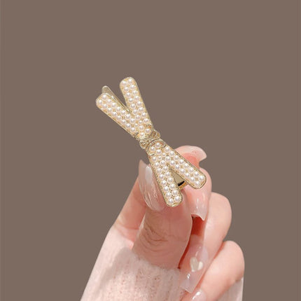 Pearl Decorated Cross Stylish Women Fashion  Side Cross Clips - Golden