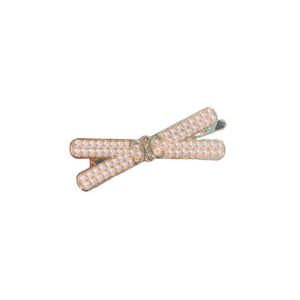 Pearl Decorated Cross Stylish Women Fashion  Side Cross Clips - Golden