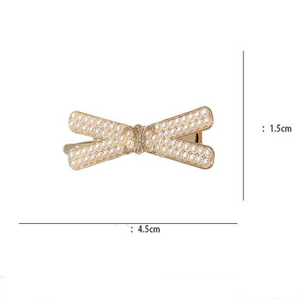 Pearl Decorated Cross Stylish Women Fashion  Side Cross Clips - Golden