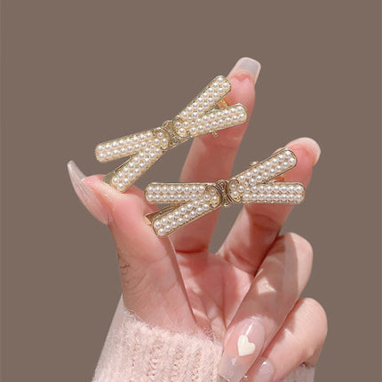 Pearl Decorated Cross Stylish Women Fashion  Side Cross Clips - Golden