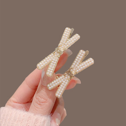 Pearl Decorated Cross Stylish Women Fashion  Side Cross Clips - Golden