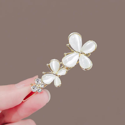 Butterfly Rhinestone Decorated Women Fashionable Stylish Party Wear Hair Pin Clips - White