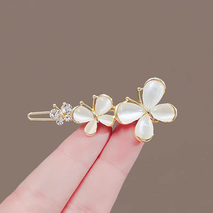 Butterfly Rhinestone Decorated Women Fashionable Stylish Party Wear Hair Pin Clips - White