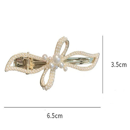 Bow Patched Crystal Decorated Party Wear Women Fashion Hair Bow Clips - Golden