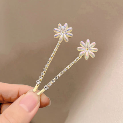 imple Crystal Decorated Hair Styling Women Fashion Floral Hair Pins - Golden