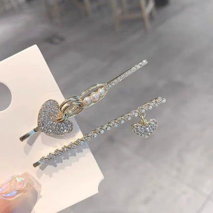 Heart Pendant Crystal Patched Party Wear Women Fashion Fancy Hair  Pins - Golden