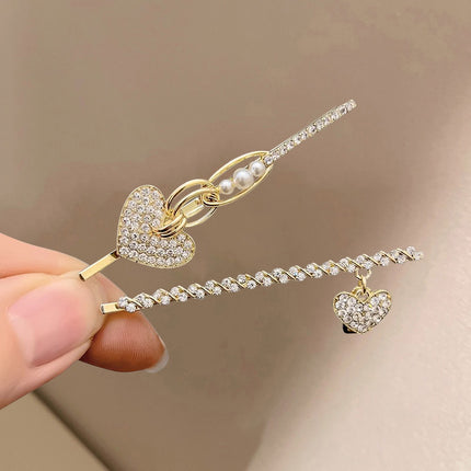 Heart Pendant Crystal Patched Party Wear Women Fashion Fancy Hair  Pins - Golden