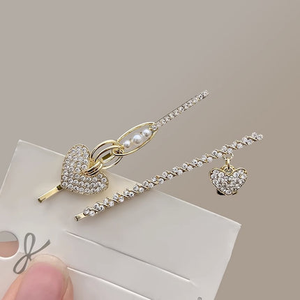 Heart Pendant Crystal Patched Party Wear Women Fashion Fancy Hair  Pins - Golden