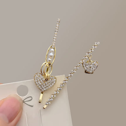 Heart Pendant Crystal Patched Party Wear Women Fashion Fancy Hair  Pins - Golden