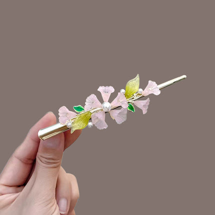 Cute Fairy Lily Horn Tip Women Fashion Styling Silver Plated Women Fashion Hair Pin Clips - Pink