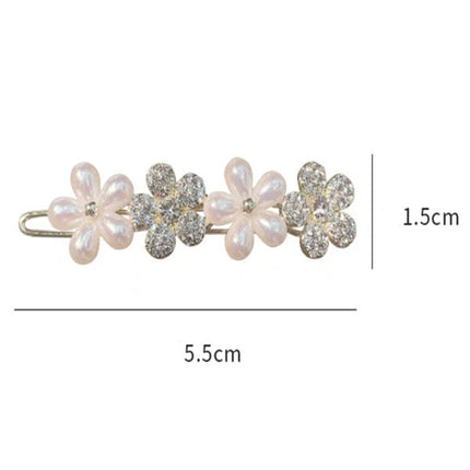 Japanese and Korean elegant imitation cat-eye flower Frog buckle side clip hairpin - White Gold