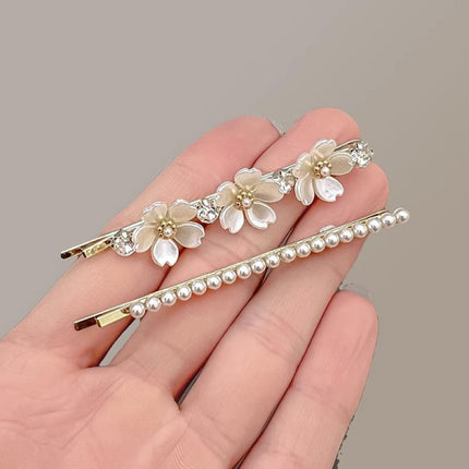 Pearl Decorated Carved Floral Patch Women Headwear Hair Grooming Party Wear Hair Clips - White