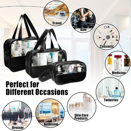 Portable Travel Bags 3PCs Double Handle Makeup &amp; Cosmetics Storage Wide Space Personal Accessories Water Resistant &amp; Stylish Synthetic Leather Design