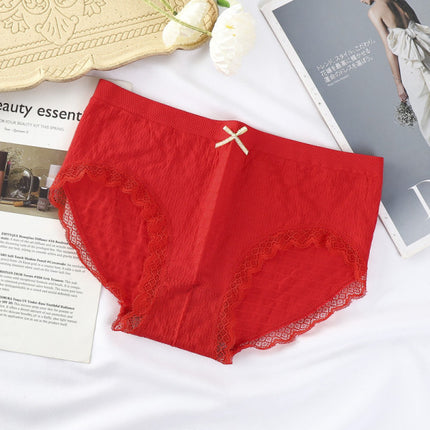 Romantic Lace French Cut Panties Slim Fit Elastic High Waist Underwear for Women - Red