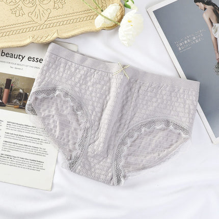 Romantic Lace French Cut Panties Slim Fit Elastic High Waist Underwear for Women - Light Gray