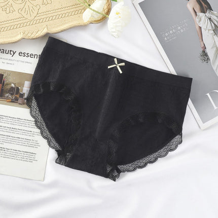 Romantic Lace French Cut Panties Slim Fit Elastic High Waist Underwear for Women - Black