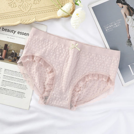 Romantic Lace French Cut Panties Slim Fit Elastic High Waist Underwear for Women - Light Pink