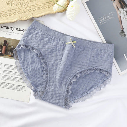 Romantic Lace French Cut Panties Slim Fit Elastic High Waist Underwear for Women - Light Blue