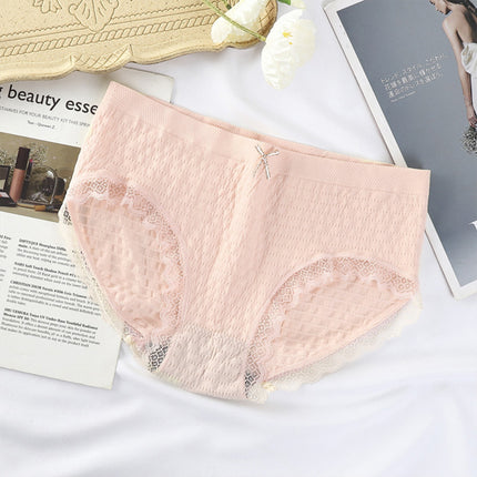 Romantic Lace French Cut Panties Slim Fit Elastic High Waist Underwear for Women - Light Pink Shades