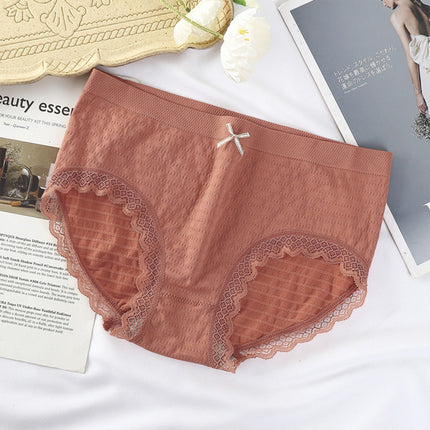 Romantic Lace French Cut Panties Slim Fit Elastic High Waist Underwear for Women - Orange Pink