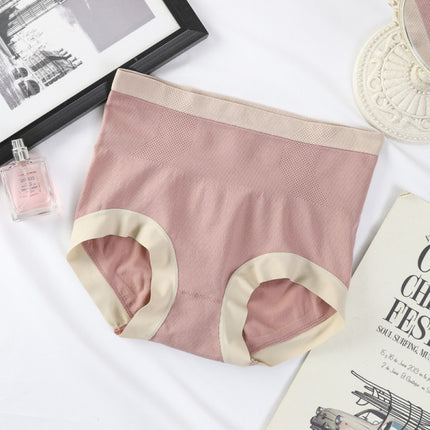 Ribbed Pattern Elastic Waist French Cut Panties Soft Breathable Women's Underwear - Pink