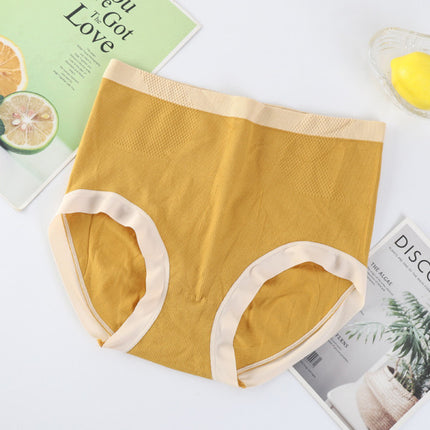 Ribbed Pattern Elastic Waist French Cut Panties Soft Breathable Women's Underwear - Yellow