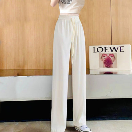 Stylish String Closure Loose Straight Trousers Casual Cocktail Outdoor &amp; Summer Wear For Girls - White