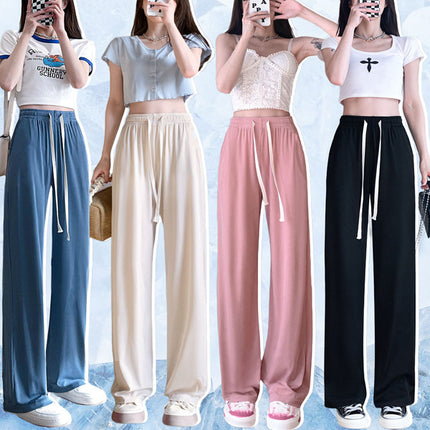 Stylish String Closure Loose Straight Trousers Casual Cocktail Outdoor &amp; Summer Wear For Girls - Blue