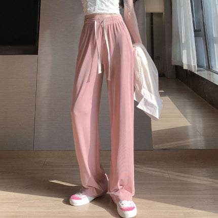 Stylish string Closure Loose Straight Trousers Casual Cocktail Outdoor &amp; Summer Wear For Girls - Pink