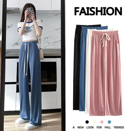 Stylish string Closure Loose Straight Trousers Casual Cocktail Outdoor &amp; Summer Wear For Girls - Pink