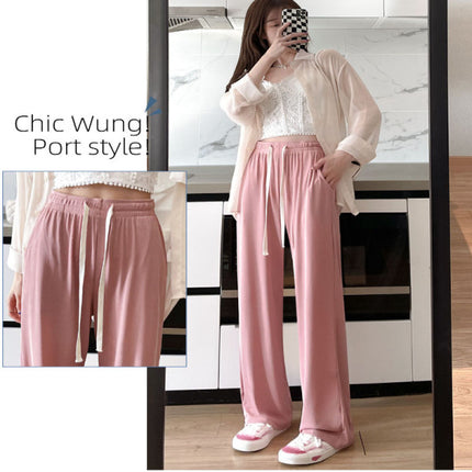 Stylish string Closure Loose Straight Trousers Casual Cocktail Outdoor &amp; Summer Wear For Girls - Pink