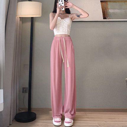 Stylish string Closure Loose Straight Trousers Casual Cocktail Outdoor &amp; Summer Wear For Girls - Pink