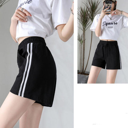 Soft &amp; Stylish Striped Elastic Waist Shorts Casual Summer Fashion Cotton Blend Shorts - Black