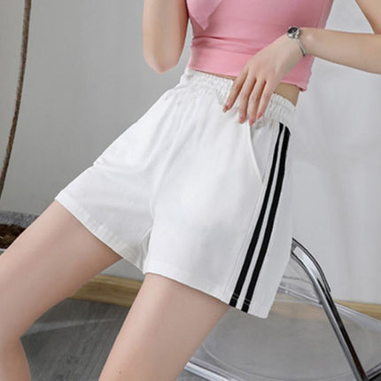 Soft &amp; Stylish Striped Elastic Waist Shorts Casual Summer Fashion Cotton Blend Shorts - White