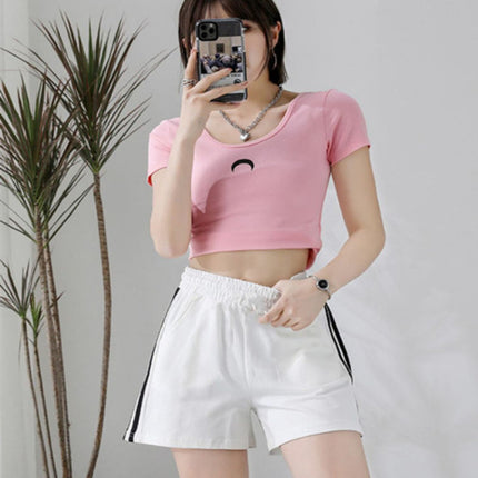 Soft &amp; Stylish Striped Elastic Waist Shorts Casual Summer Fashion Cotton Blend Shorts - White