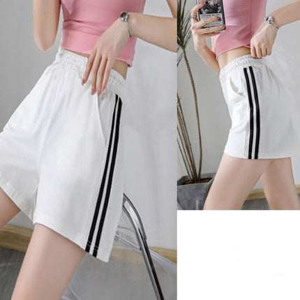 Soft &amp; Stylish Striped Elastic Waist Shorts Casual Summer Fashion Cotton Blend Shorts - White