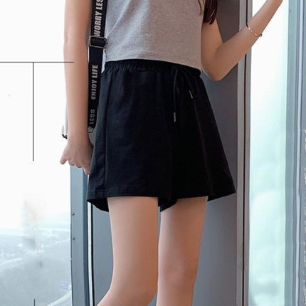 Elastic Waist Loose Fit String Closure Casual and Fashionable Cotton Blend Shorts -  Black