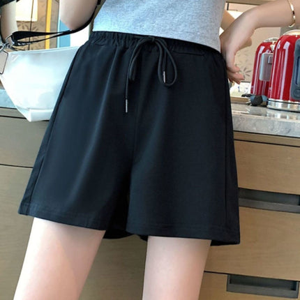 Elastic Waist Loose Fit String Closure Casual and Fashionable Cotton Blend Shorts -  Black