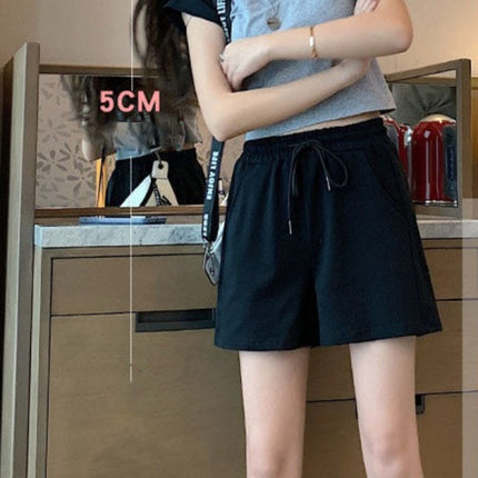 Elastic Waist Loose Fit String Closure Casual and Fashionable Cotton Blend Shorts -  Black