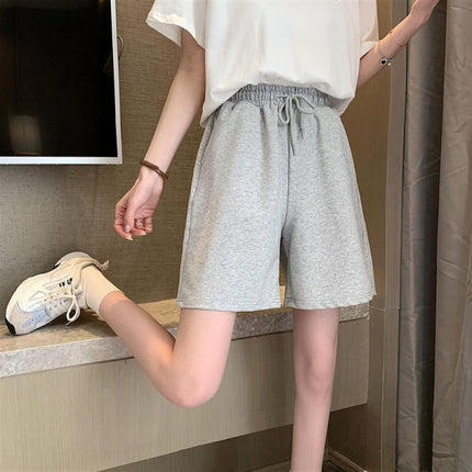 Elastic Waist Loose Fit String Closure Casual and Fashionable Cotton Blend Shorts -  Gray