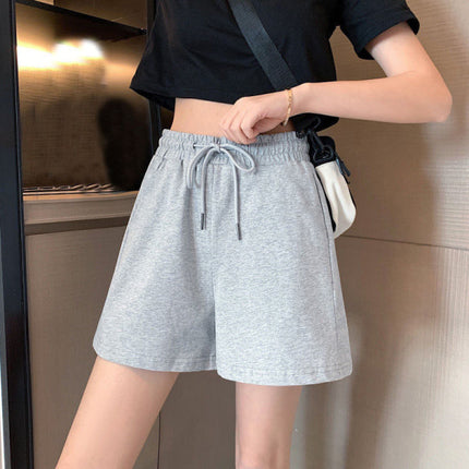 Elastic Waist Loose Fit String Closure Casual and Fashionable Cotton Blend Shorts -  Gray