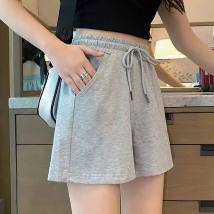 Elastic Waist Loose Fit String Closure Casual and Fashionable Cotton Blend Shorts -  Gray