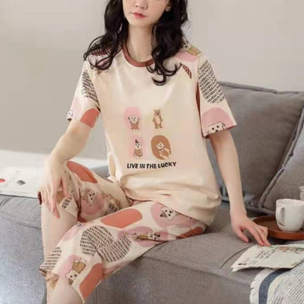 Ultra-Comfortable Cartoon Printed Pajama Set Women's Midi-Length Sleepwear with High Waist Shorts &amp; Soft Fabric Perfect for Home and Indoor Fashion!