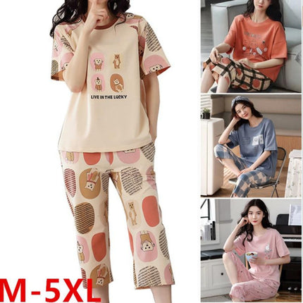 Ultra-Comfortable Cartoon Printed Pajama Set Women's Midi-Length Sleepwear with High Waist Shorts &amp; Soft Fabric Perfect for Home and Indoor Fashion!