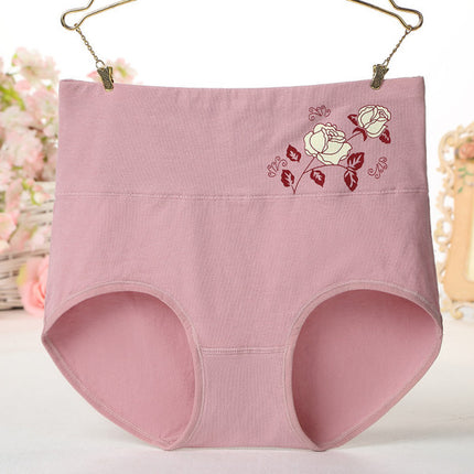 High Elastic Waist Floral Print Girls Panty Brief Women Undergarments Soft Fabric Underwear - Pink