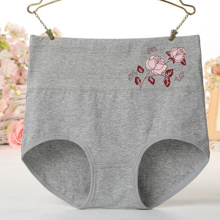 High Elastic Waist Floral Print Girls Panty Brief Women Undergarments Soft Fabric Underwear - Gray